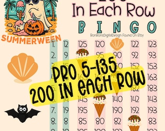 Summer Halloween 200 In Each Row Profit PYP HR 15 Line Bingo Board, Summerween High Roller Bingo