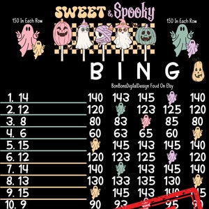 150 in jeder Reihe PYP Pro WTA Süß und gruseliges 15-zeiliges Bingobrett, Groovy gruseliges Halloween Bingo