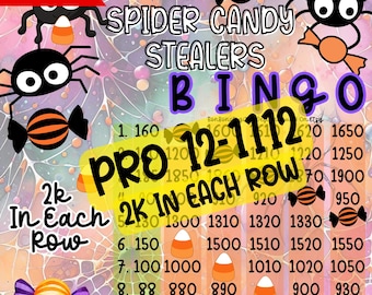 2k HR PYP Pro WTA 15 Line Bingo Board , Halloween Bingo, New Release Bingo, High Roller Bingo