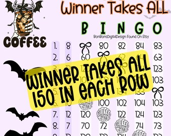 Summer Halloween 150 In Each Row Profit PYP HR 15 Line Bingo Board, Summerween High Roller Bingo, Low Pro Fun Colorful BNO, Winner Takes All