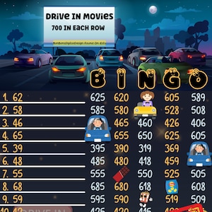 Drive In 700 In Each Row 15 Line Bingo Board, 700 PYP PRO WTA Bingo Board