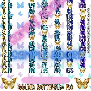 Golden Butterly WTA 150 In Each Row 15 Line Bingo Board, PYP Bingo Board