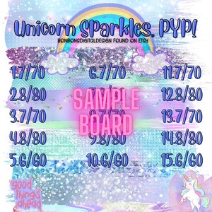 Unicorn Sparkles Pick Your Pay 15 Line Bingo Board, Pick Your Pay Bingo Board