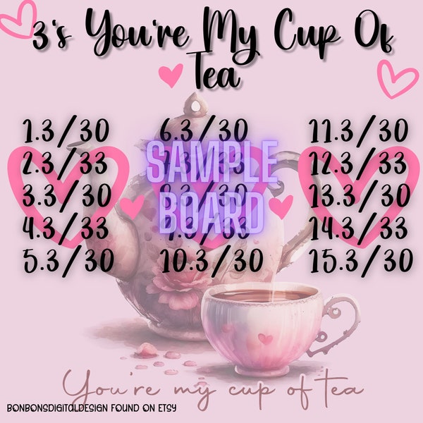 3's You're My Cup Of Tea PYP 15 Line Bingo Board,  Low Bingo Board