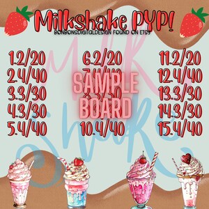Milkshake Pick Your Pay 15 Line Bingo Board, Pick Your Pay Bingo Board
