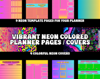 Vibrant Neon Planner Pages and Covers For Goodnotes, Daily life Tracker, Digital Journaling