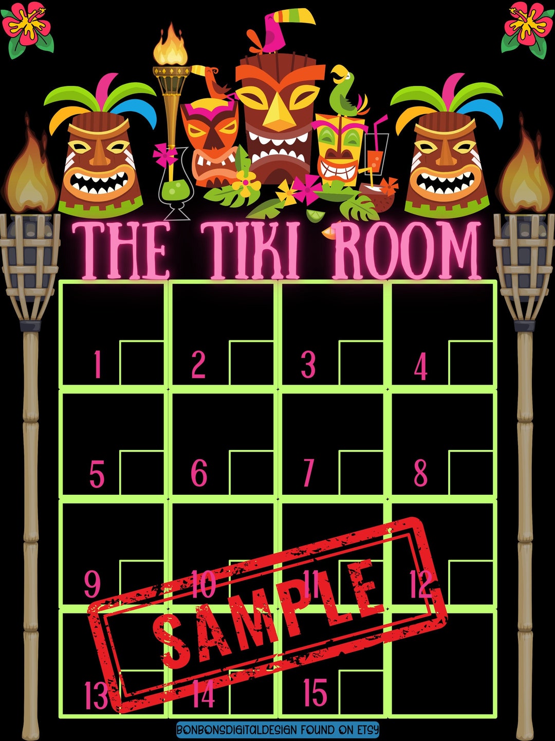 Tiki Math Tiki Room 15 Line Customizable 15 Line Bingo Board, Math Class Bingo ...