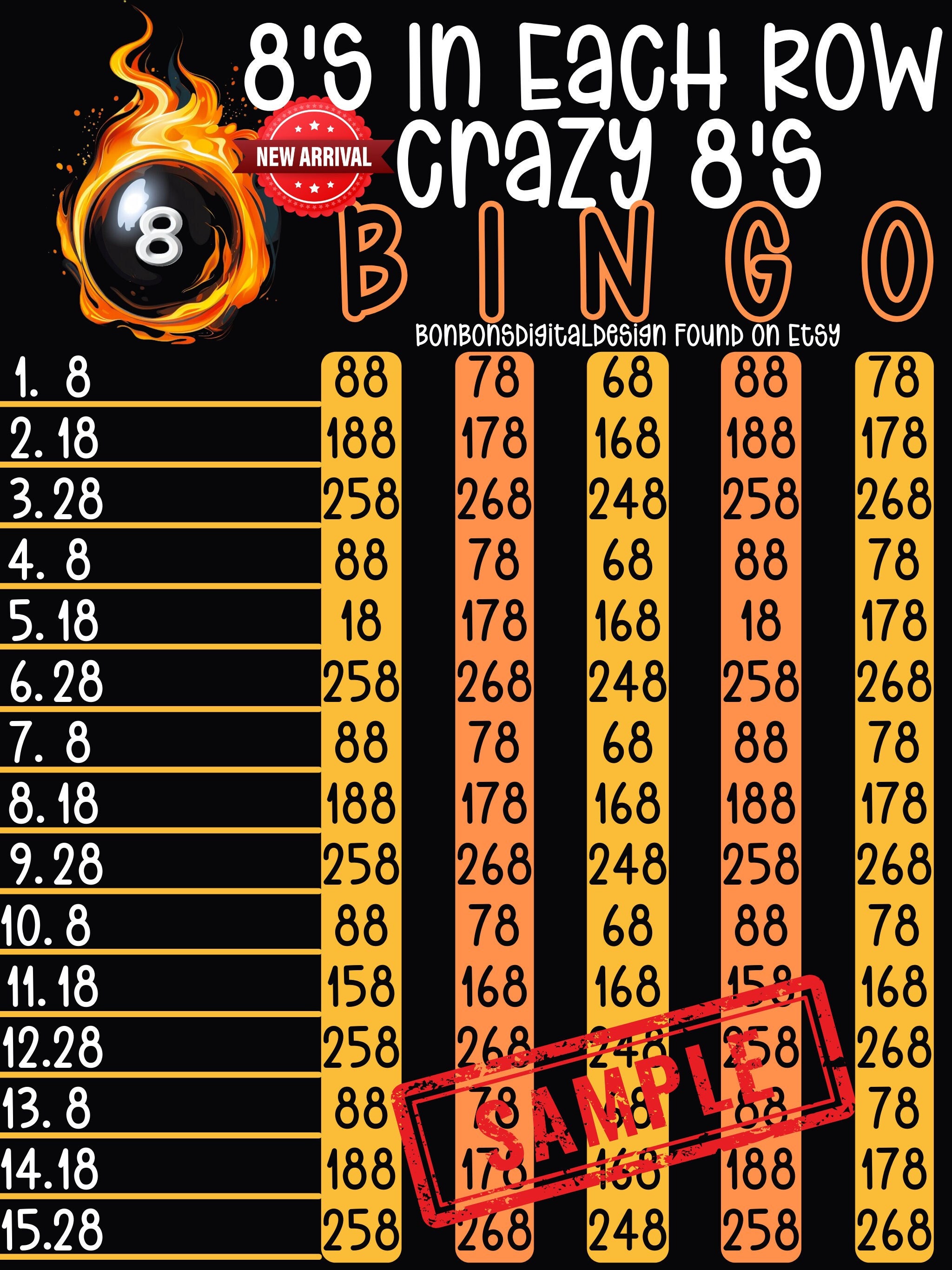 BINGOグループ In Each Row PYP Small Profit WTA 15 Line Bingo Board, Crazy 8