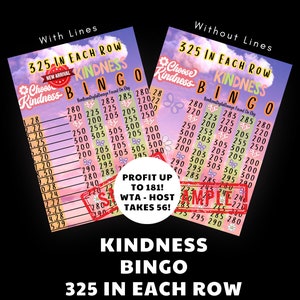 325 PYP Pro WTA 15 Line Bingo Board , Kindness Virtual Bingo