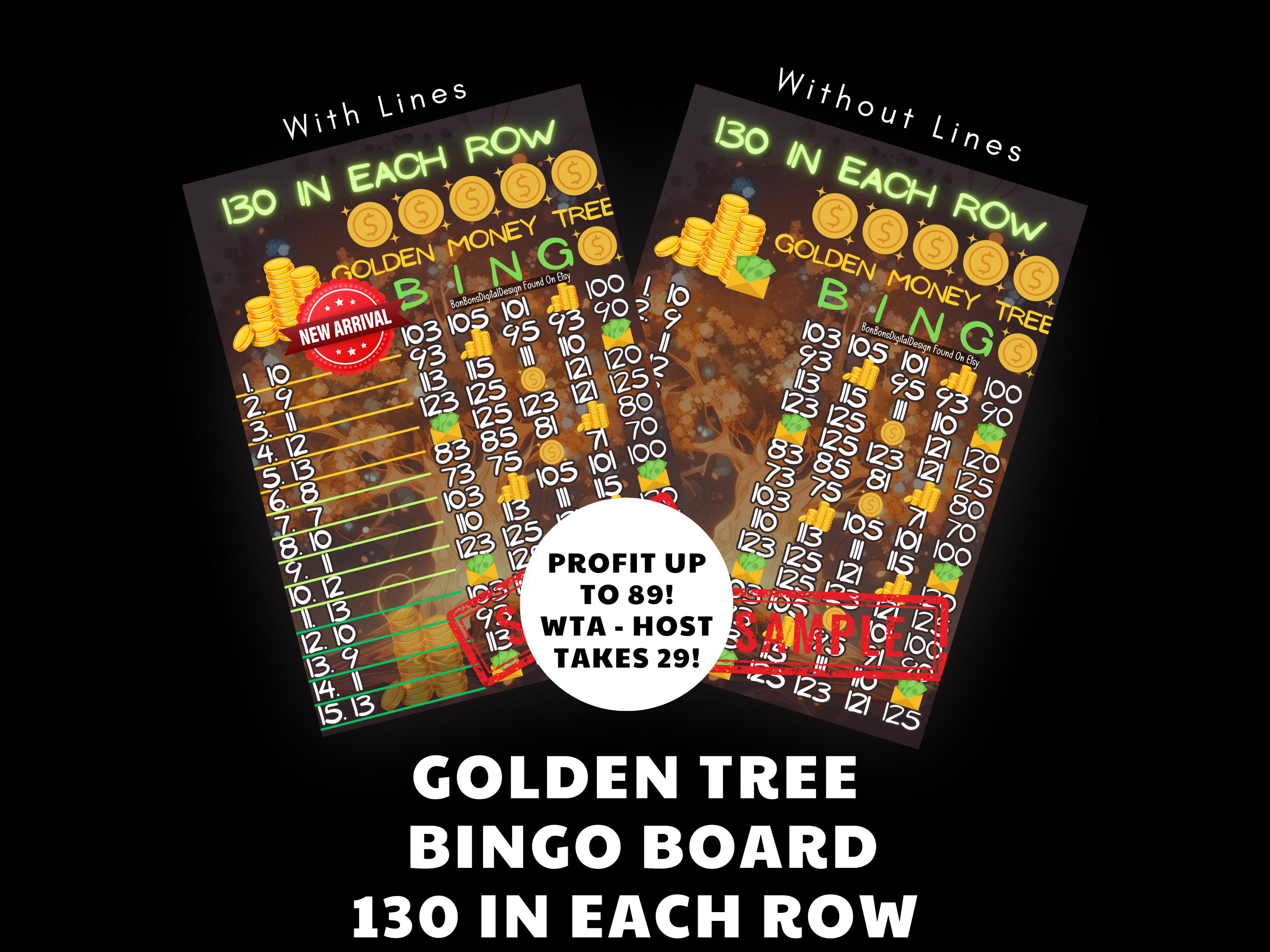 130 in Each Row PYP Pro WTA Money Tree 15 Line Bingo Board - Etsy