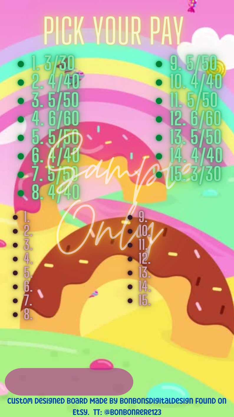 Pick Your Pay Bingo Board Bingo Boards Etsy