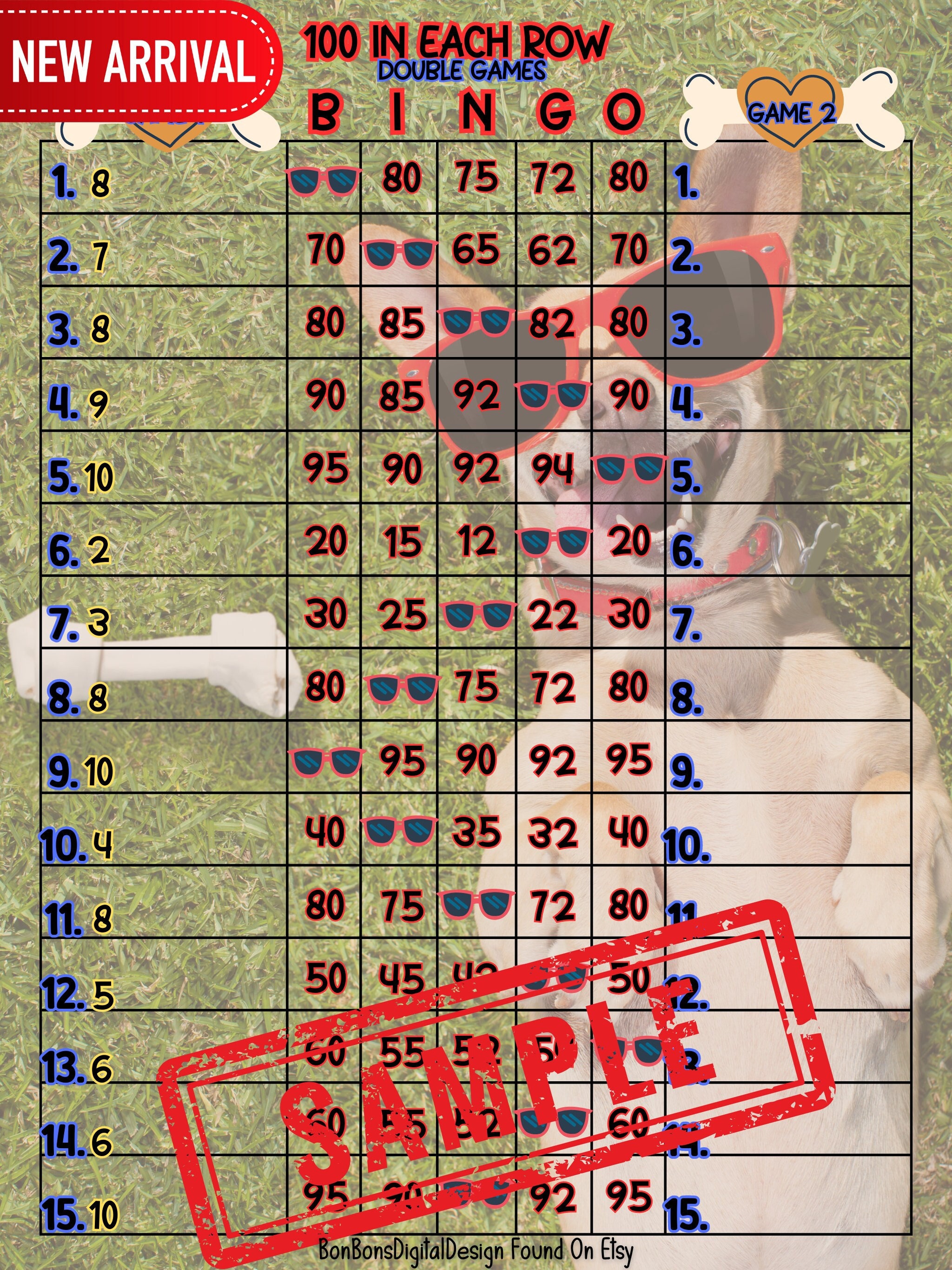 Bingo doble 100 WTA PYP 15 Line Bingo Board, Doggy Bingo