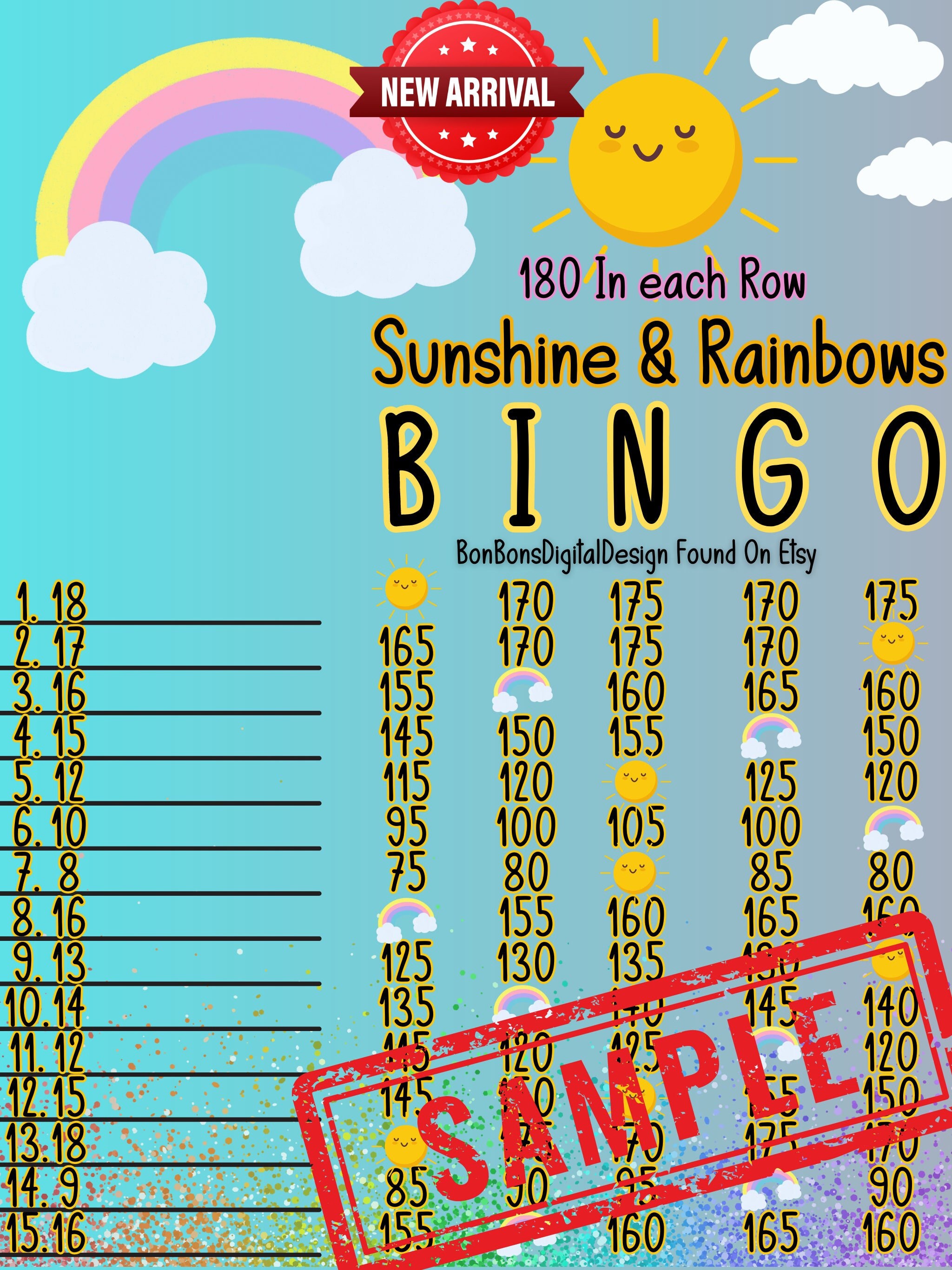 Sunshine & Daisies 400 WTA 15 Line PYP Themed Bingo Board 