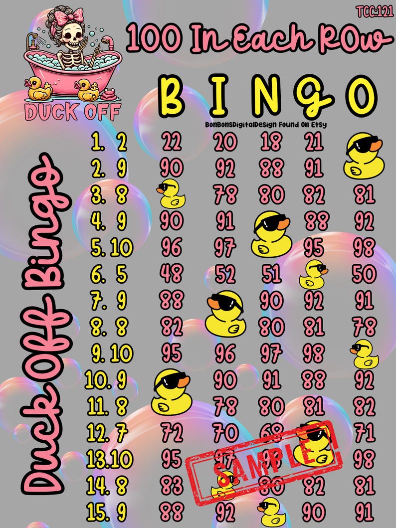 Bingo Ranges 100 in Each Row Pro PYP WTA Duck 15 Line Bingo Board, Fun Humor Bingo ...