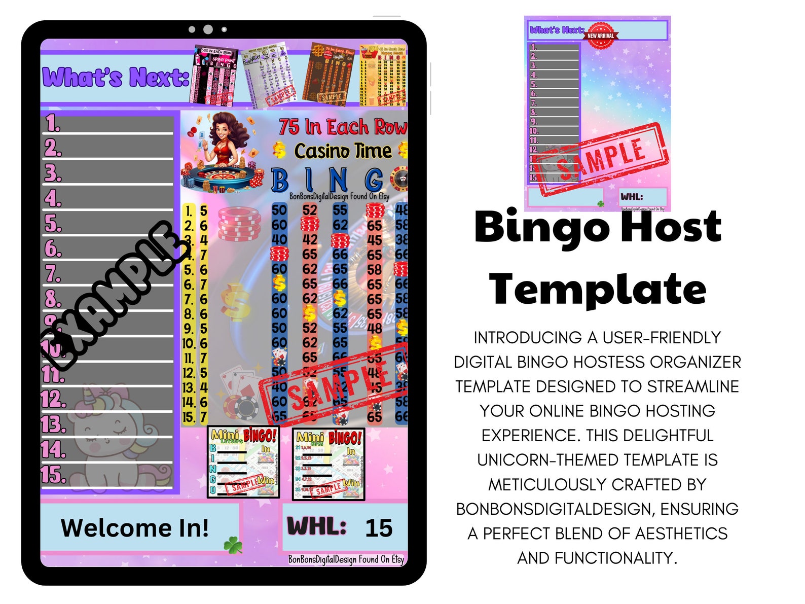 Bingo Host Organizer Template for 15 Line Bingo Board , WTA PYP Pro HR ...