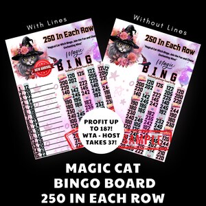 250 PYP Small Profit WTA Magic Cat 15 Line Bingo Board , 250 In Each Row Bingo