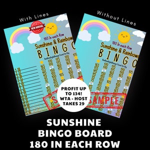 180 Pro PYP WTA Sunshine And Rainbows 15 Line Bingo Board, 180 In Every Row Bingo