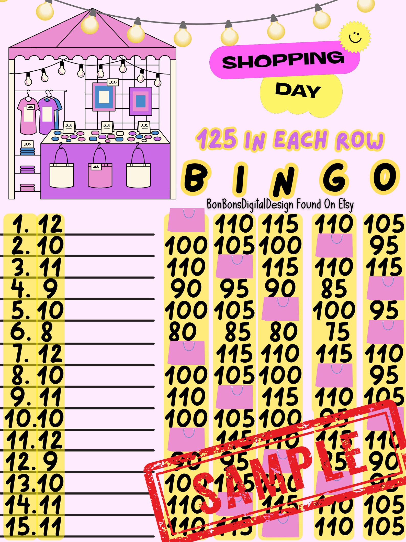 125 PYP Pro 15 Line Bingo Board PYP Bingo Board Glow Board Etsy