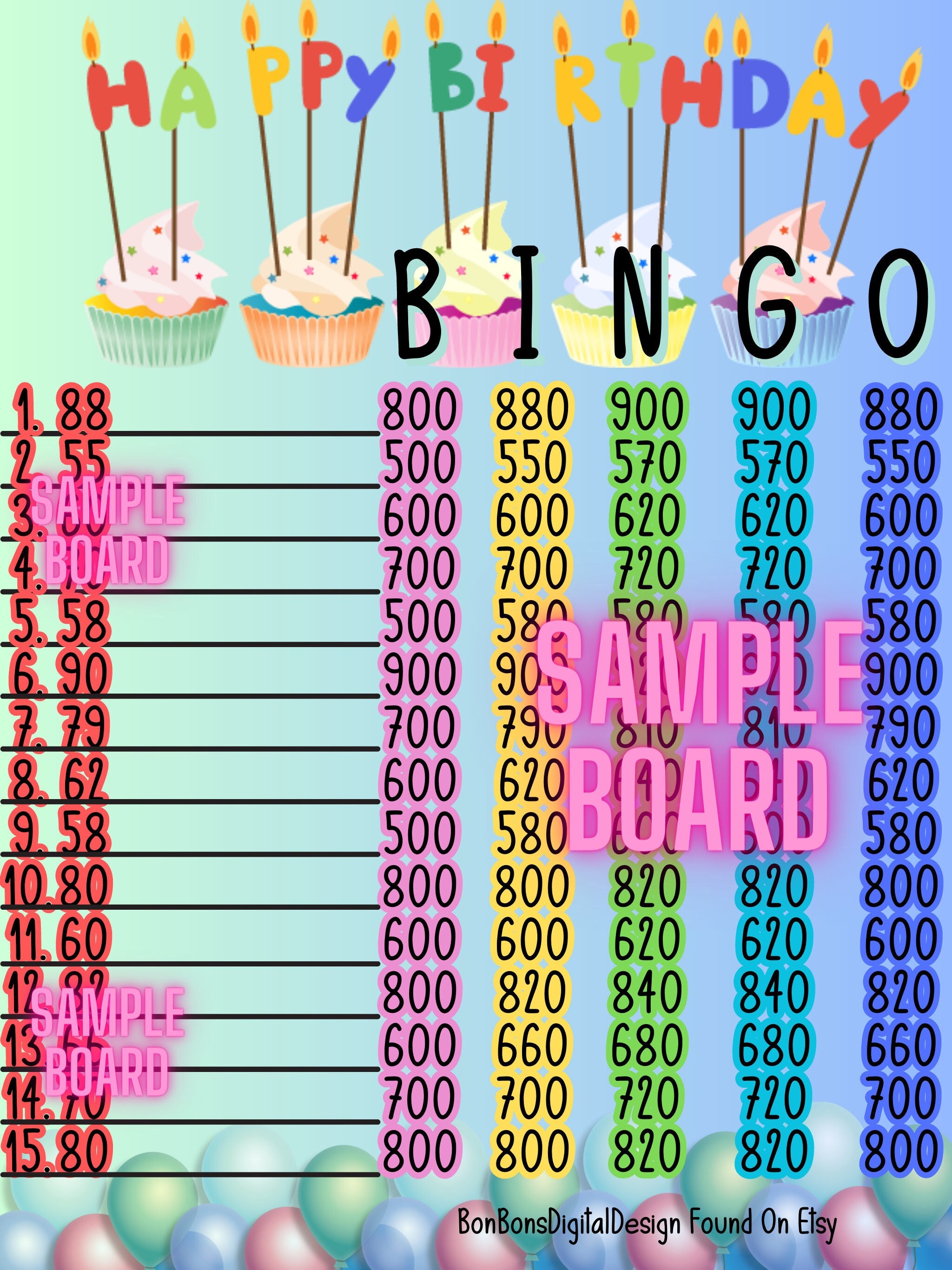 Happy Birthday Bingo 15 Line Bingo Board, WTA PYP Bingo, Birthday Celebration BNO