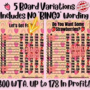 Fruity 300 WTA 15 Line WTA PYP Bingo Board, 300 In Each Row Bingo Board, 5 Bingo Boards