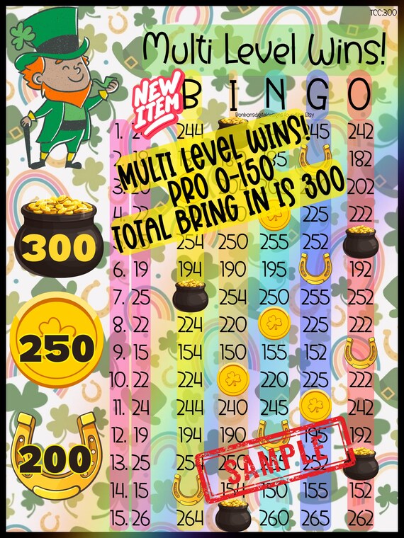 Multi Win, 300 HR PYP Pro WTA 15 Line Bingo Board , Goodluck Bingo, New Release Bingo, St. Patricks Bingo
