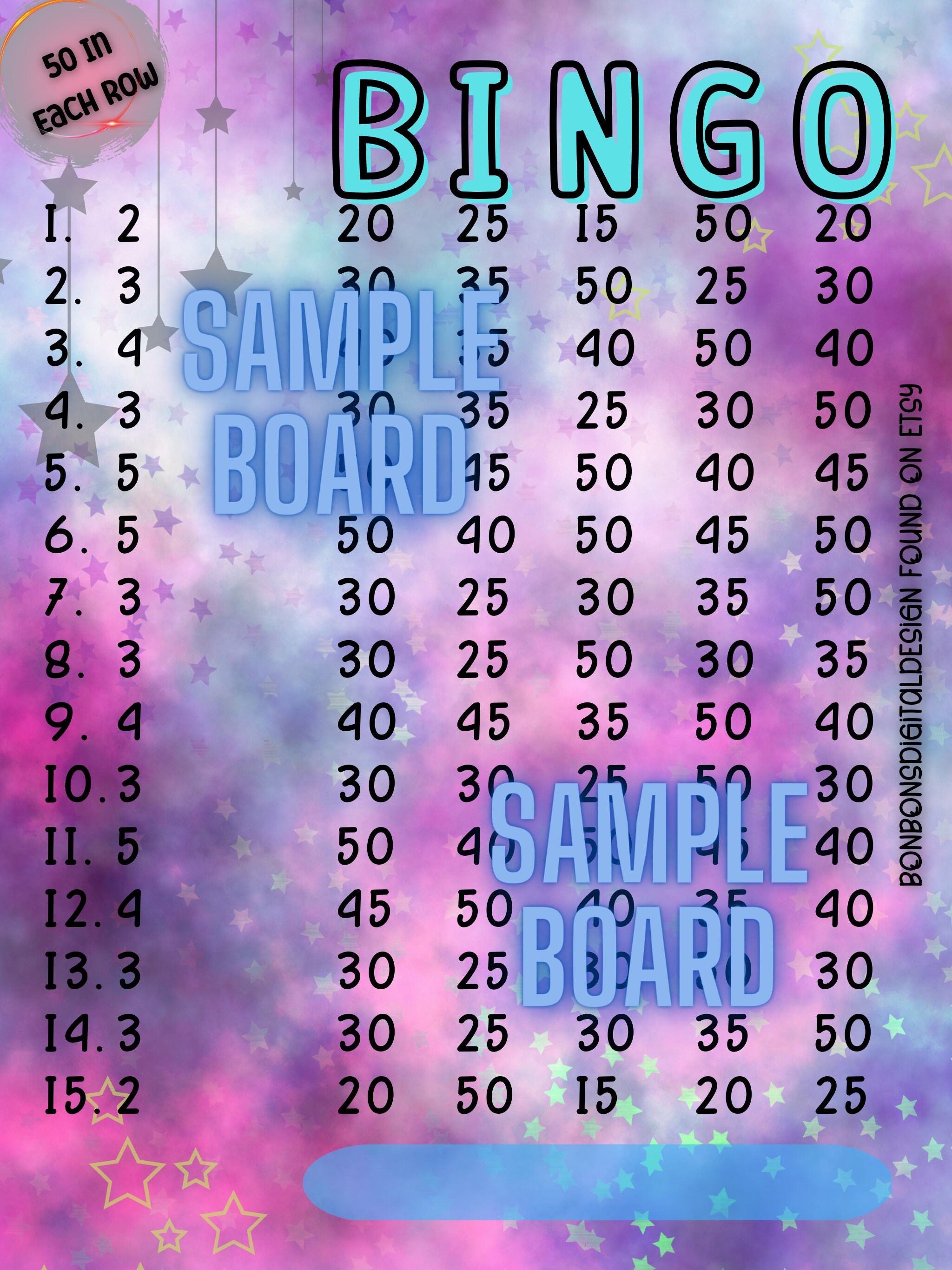 Sunshine & Daisies 400 WTA 15 Line PYP Themed Bingo Board 