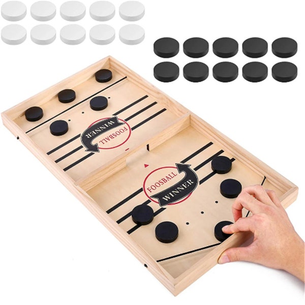 Fast Sling Puck Game, Paced Table Battle Game, Wooden Sling Hockey Game, Tabletop Slingshot Games, 22 * 12"