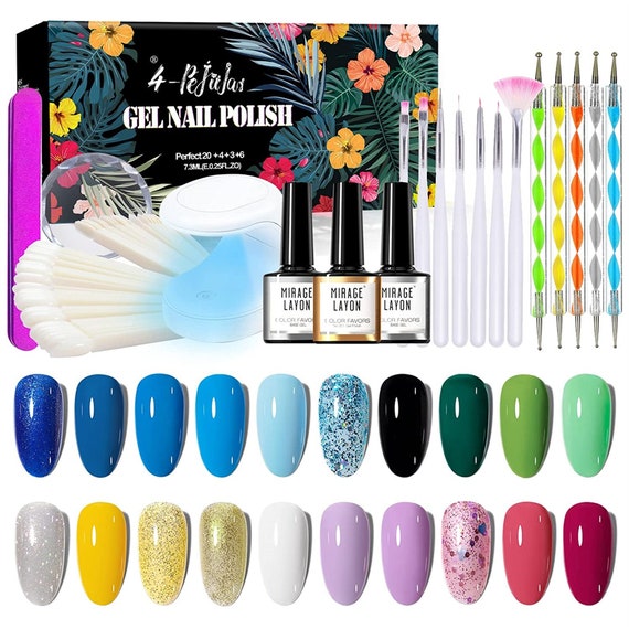 20 Color Gel Nail Polish Kit W/ UV Light All Season Nude Etsy