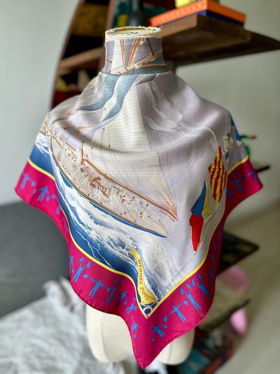 Vintage HERMES “En Course” Silk Scarf