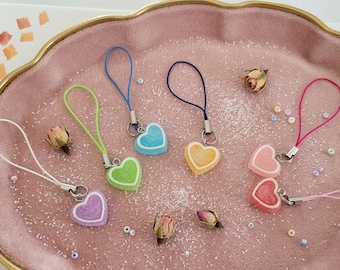 Sugar Gummy Heart Phone Charm, Y2K Bag Accessory, Cute Candy Keychain, Kawaii Collectible, Small Gift Idea