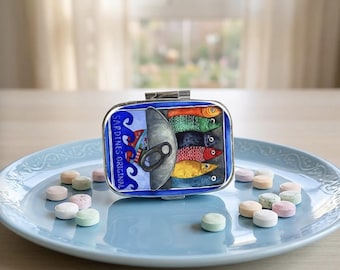 Pillendoosje sardientjes, metalen munthouder zakformaat, hervulbare pillendoosje, schattig kawaii Portugees kunstaccessoire, kleine cadeaus, pillendoosje