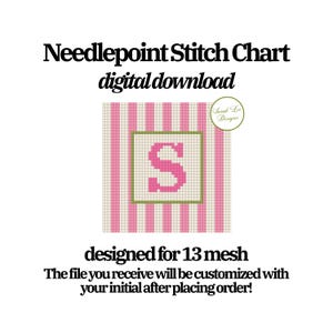 Monogram Initial Striped Mini Needlepoint Template | Stitch Chart | PDF Digital Pattern Download