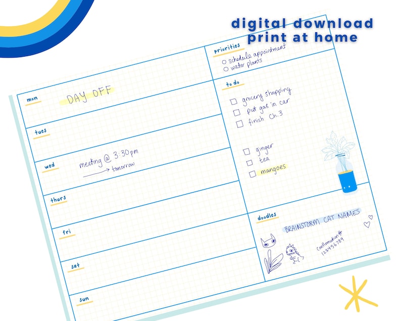 Weekly Planner Printable PDF | Digital Download | Undated Digital ...