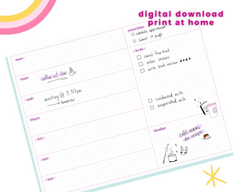 Weekly Planner Printable PDF | Digital Download | Undated Digital ...