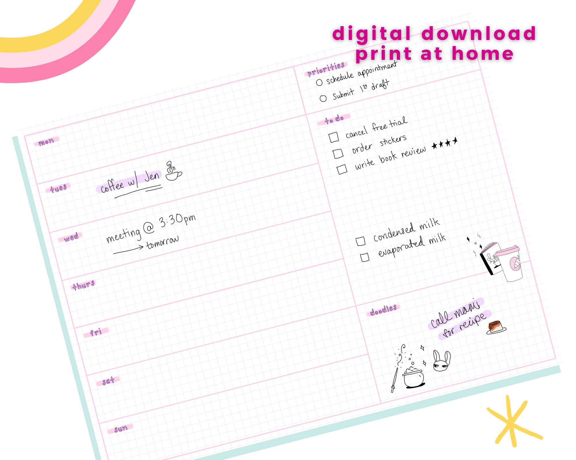 Weekly Planner Printable PDF | Digital Download | Undated Digital ...