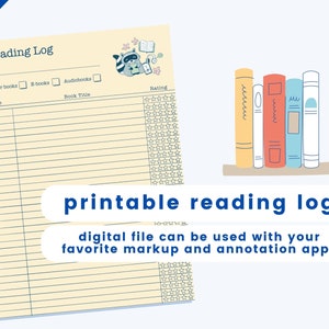 Cute Yellow Reading Log Template ~ Reading Raccoon ~ Digital Download ~ Aesthetic Reading Tracker Printable A4 Size