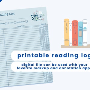 Cute Blue Reading Log Template ~ Reading Raccoon ~ Digital Download ~ Aesthetic Reading Tracker Printable A4 Size