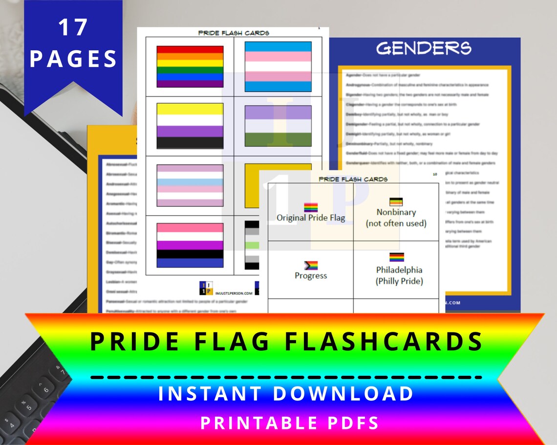 A4 Downloadable Pride Flag Flashcards Download Printable LGBTQ