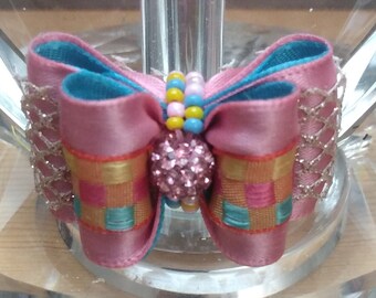 Rosa Hundeschleife im Schachbrettmuster: Strass Tier Haarschmuck