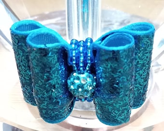 Türkis Glitter Hundeschleife: Strass Triple Diamonds