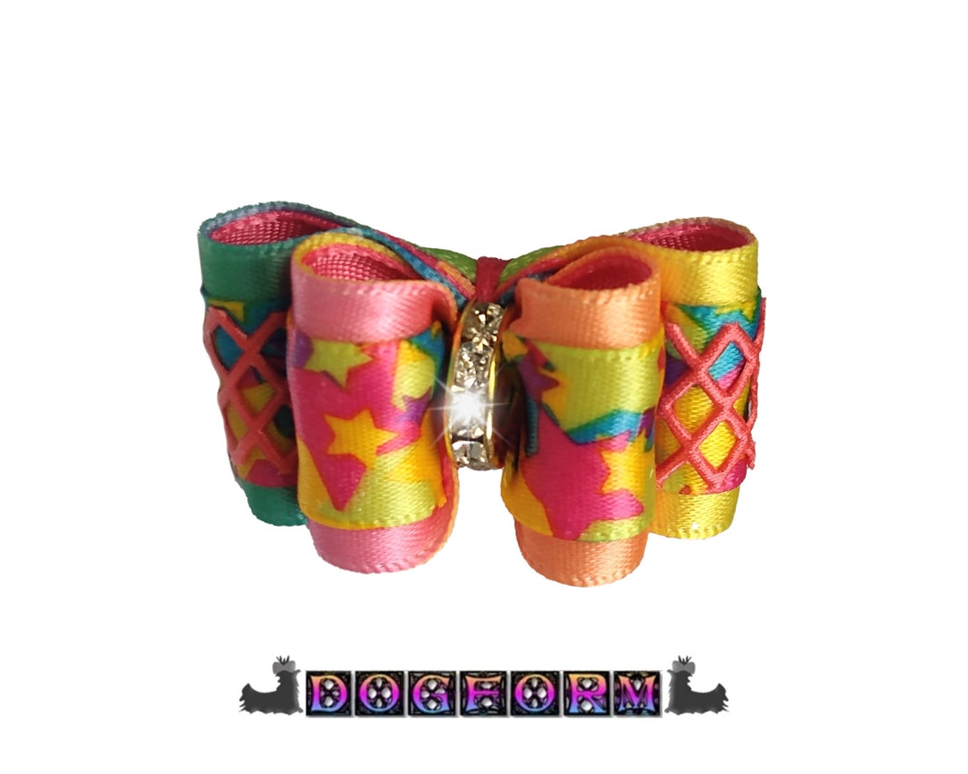 Custom Dog Hair Bow Stars, Dog Bows With Diamonds, 5/8 or 7/8, Yorkie