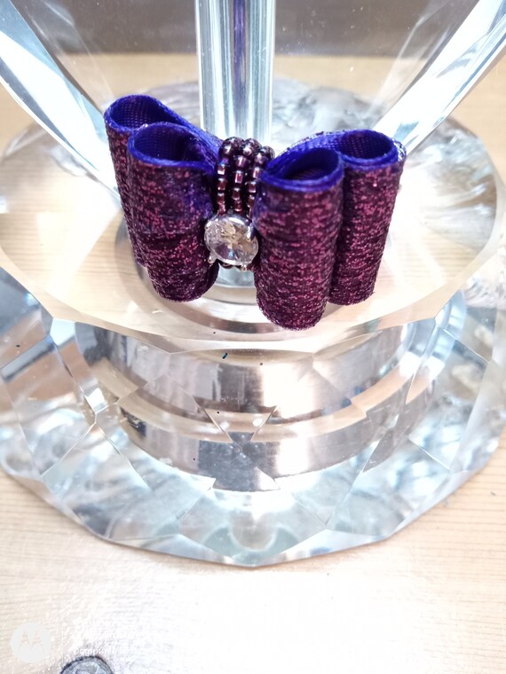 Purple Glitter Dog Bow: CZ Accent, Fancy Pet Hair Accessory 