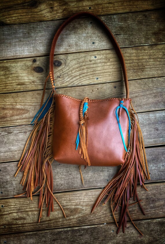 Leather Fringe Tote Fringe Tote Leather Tote Brown Leather Etsy