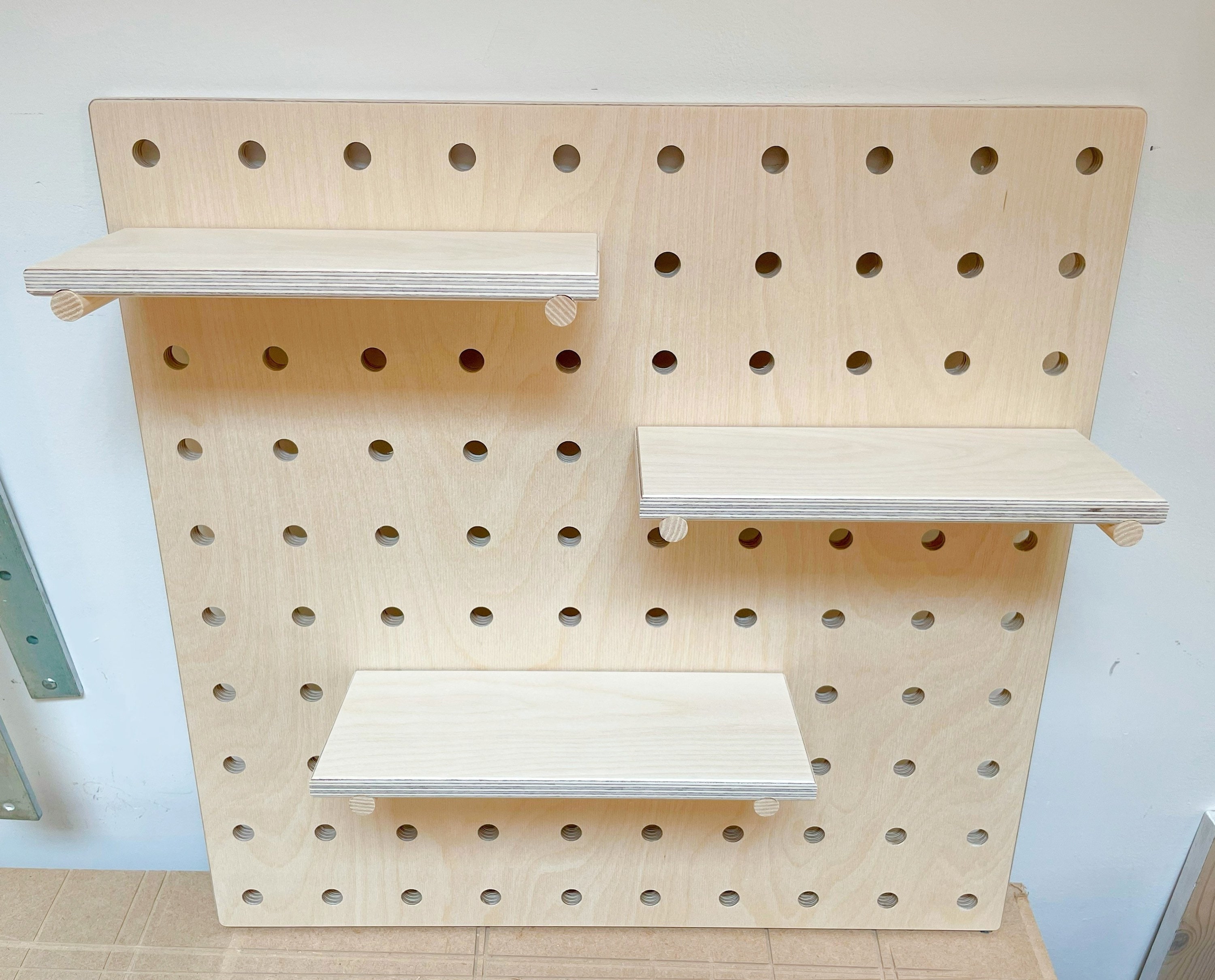 Set 50x50cm Birch Plywood Pegboard Pegs and 4 Shelves Etsy