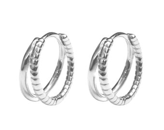 Sterling Silver Double Hoop Earrings – Textured & Plain Hoops