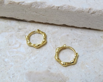 Gouden vermeil mini-bamboe ringoorbellen, sterlingzilver Huggies