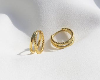 18ct Gold Vermeil Double Hoop Earrings – Sterling Silver Textured Hoops