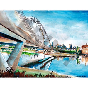 An 8X10 Print of the Walterdale Bridge Summer Edmonton Alberta Canada. Water color and ink.