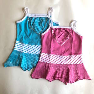 Girls two piece skirt set/ 2 piece set/ ruffled tank top and ruffled skirt/ sequence work/ pink/ blue