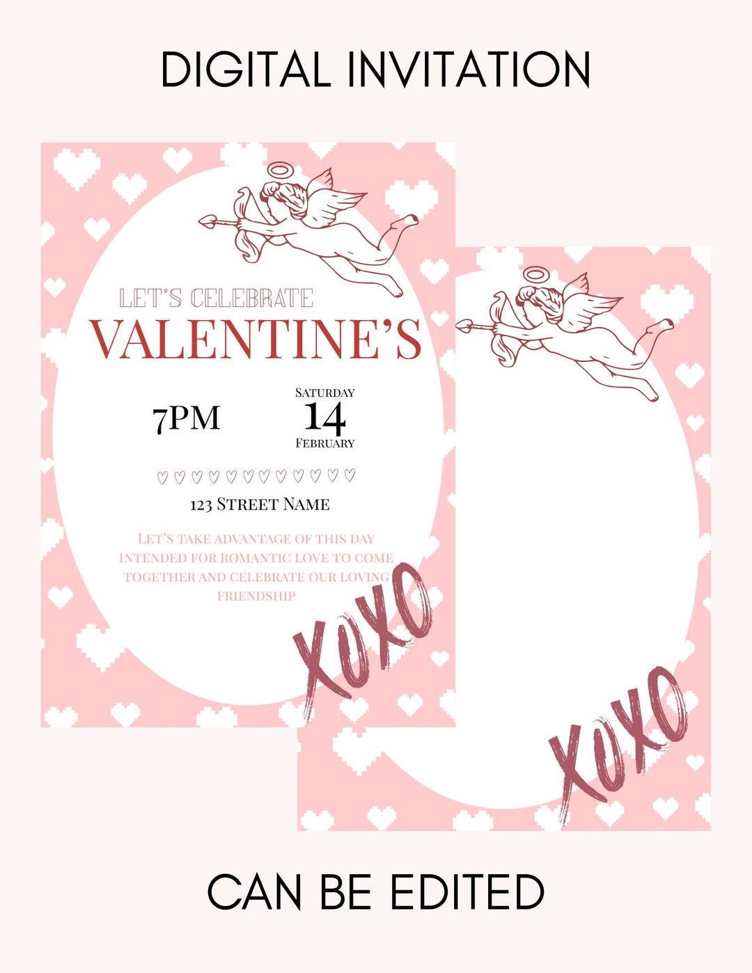 Pink Valentine's Digital Invitation Editable Canva Cupid Hearts White ...